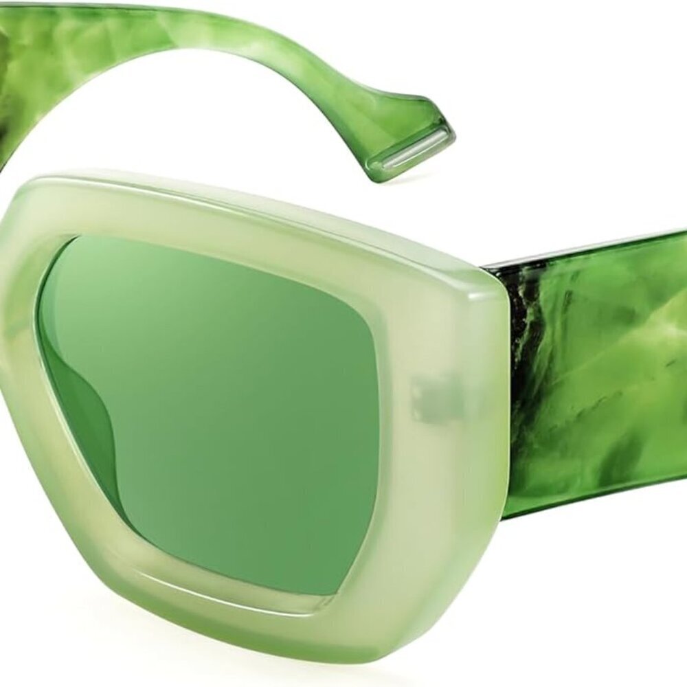 Oversized Square Sunglasses Thick Frame Uv400 Protection Women Men Green